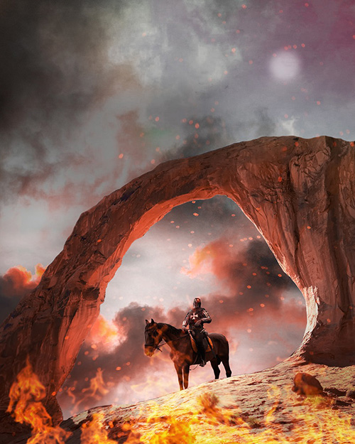 Digital Collage Medieval Fantasy Knight Horse Landscape